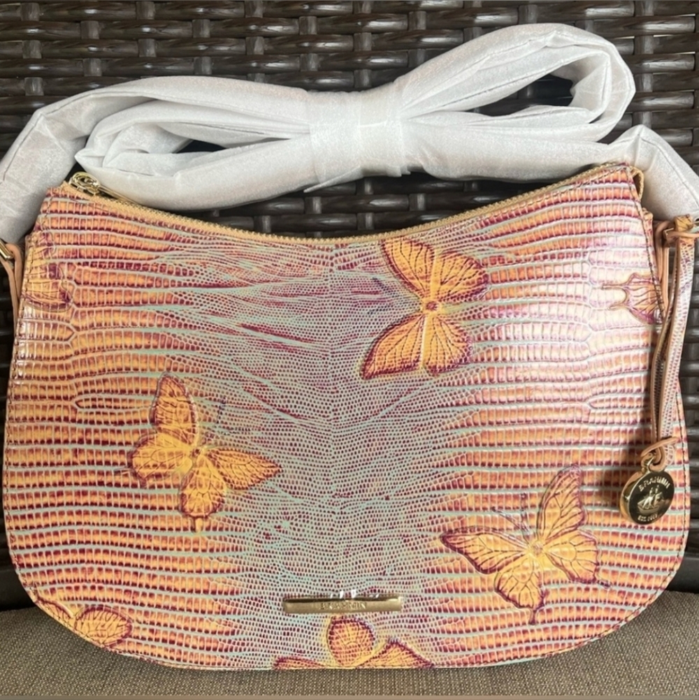 🦋🔹️Brahmin 🔹️ Shayna Crossbody Bag Mandarin Orange Heatwave Butterfly Leather - Picture 7 of 14